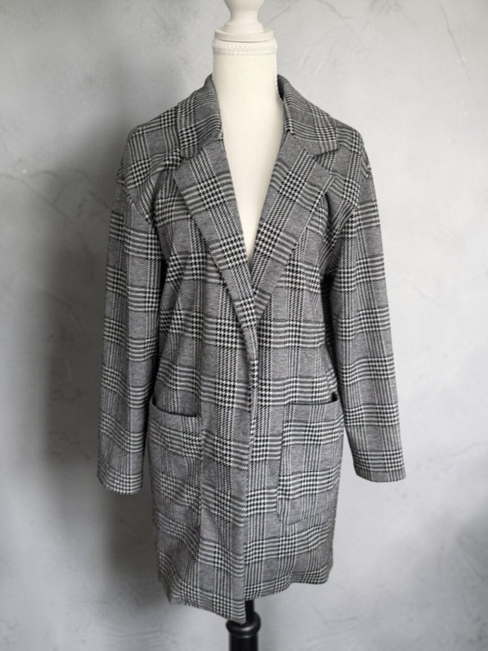 MAVERICK Gray Glenplaid Long Length Blazer Jacket Size Small